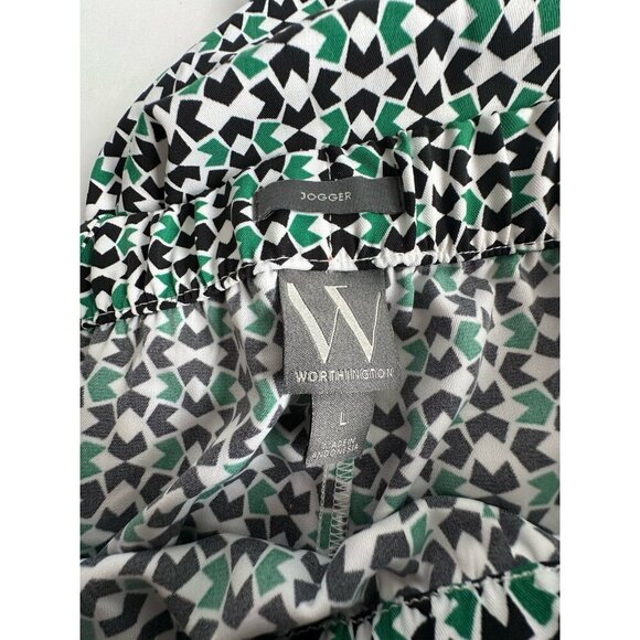 Worthington Green Black Geometric Jogger Pants L Mid-Rise Elastic Waist Grandma - Picture 11 of 12